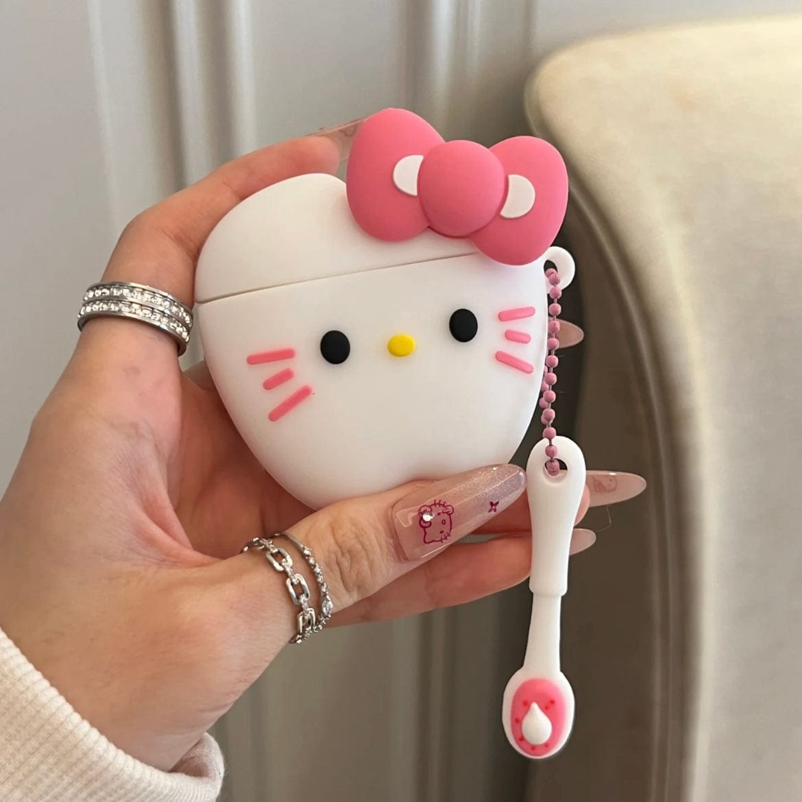 Cute Teeth Hello Kitty AirPods Earphone Case With Charm - ArtGalleryZen