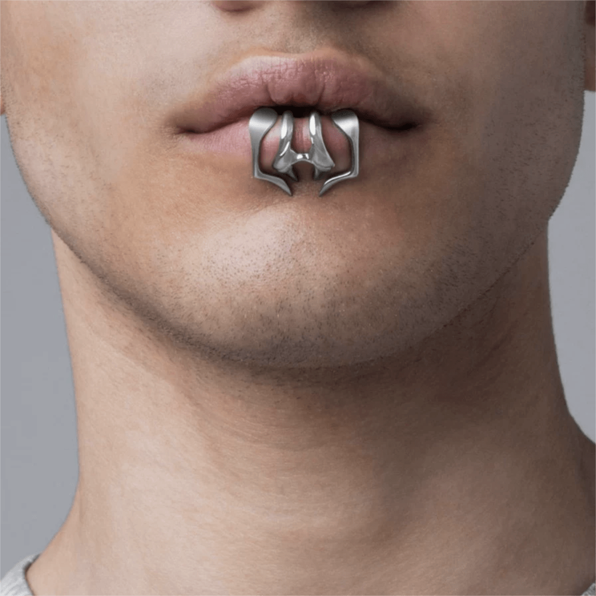 Cyberpunk 2Pcs Geometric Pattern Stackable Non Piercing Lip Cuff Set - ArtGalleryZen