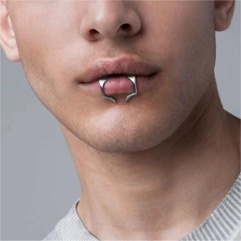 Cyberpunk 2Pcs Geometric Pattern Stackable Non Piercing Lip Cuff Set - ArtGalleryZen