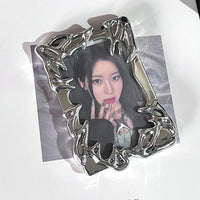 Thumbnail for Cyberpunk Irregular Silver Tone Kpop Keychain Photocard Holder - ArtGalleryZen
