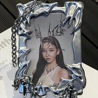 Thumbnail for Cyberpunk Irregular Silver Tone Kpop Keychain Photocard Holder - ArtGalleryZen