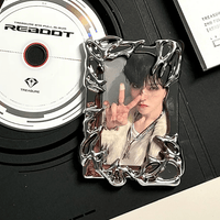Thumbnail for Cyberpunk Irregular Silver Tone Kpop Keychain Photocard Holder - ArtGalleryZen