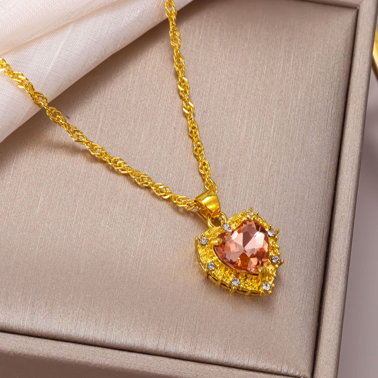 CZ Inlaid Crystal Heart Pendant Necklace - ArtGalleryZen