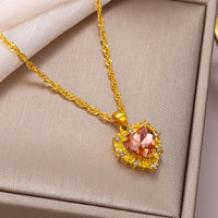 Thumbnail for CZ Inlaid Crystal Heart Pendant Necklace - ArtGalleryZen