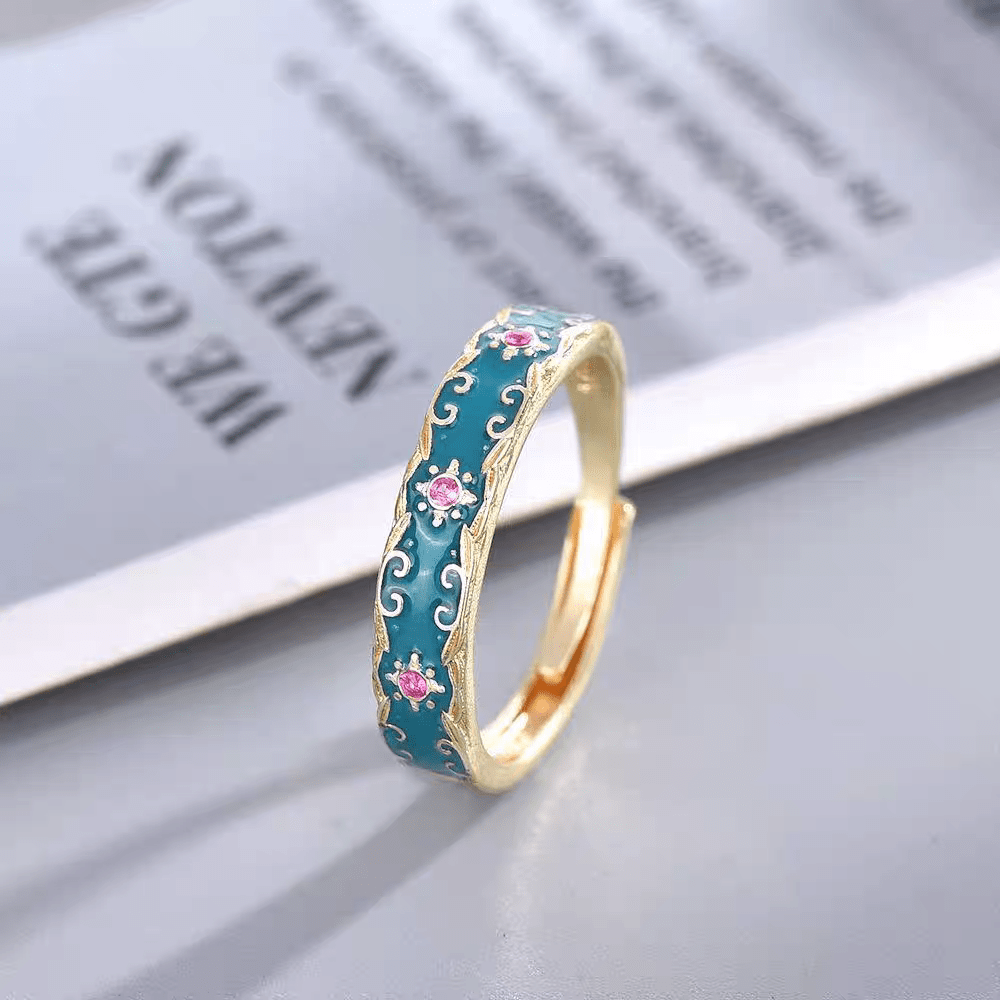 CZ Inlaid Enamel English Floral Ring - ArtGalleryZen