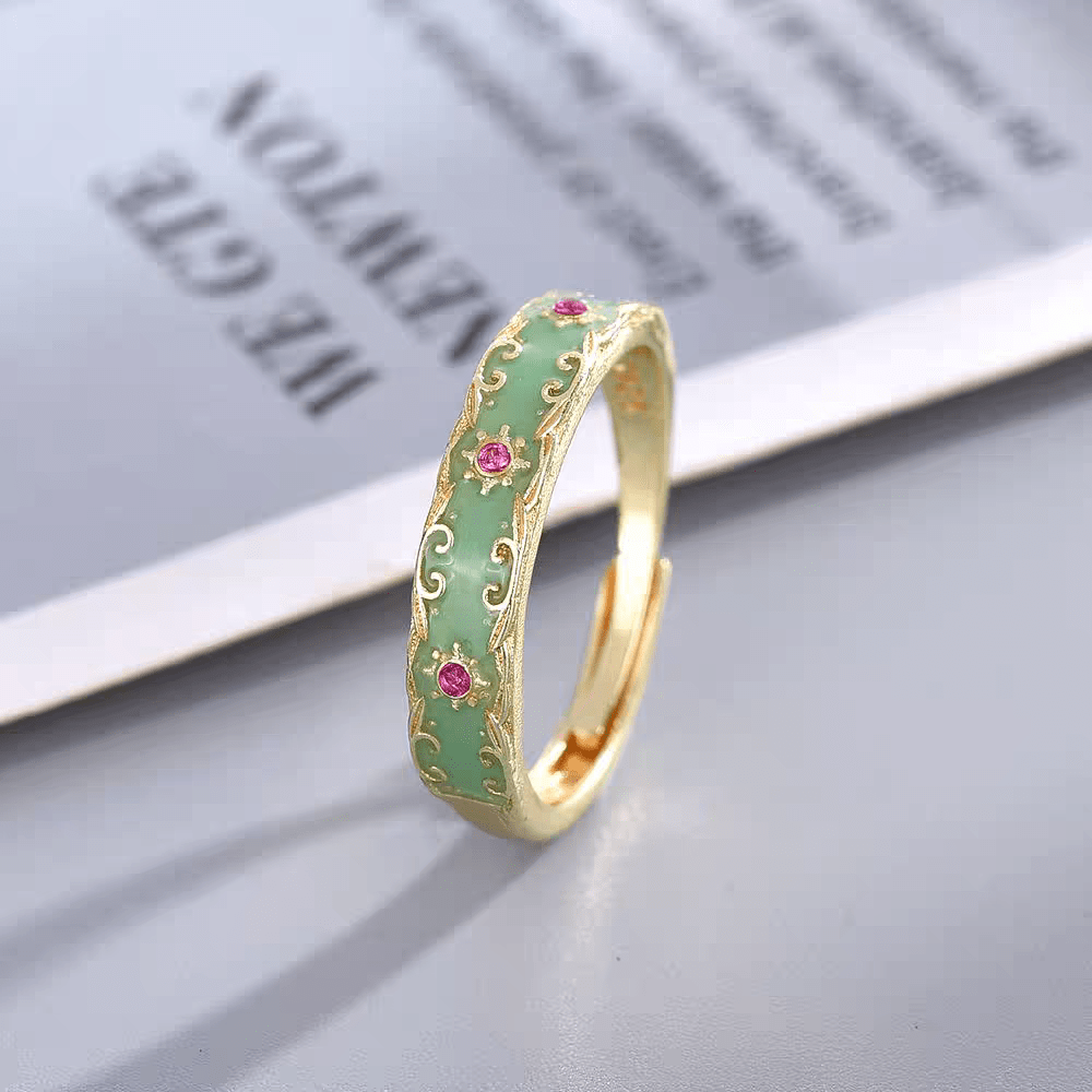 CZ Inlaid Enamel English Floral Ring - ArtGalleryZen