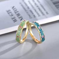 Thumbnail for CZ Inlaid Enamel English Floral Ring - ArtGalleryZen