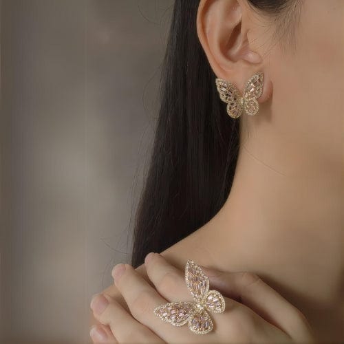 CZ Inlaid Hollowed-out Butterfly S925 Earposts Stud Earrings - ArtGalleryZen