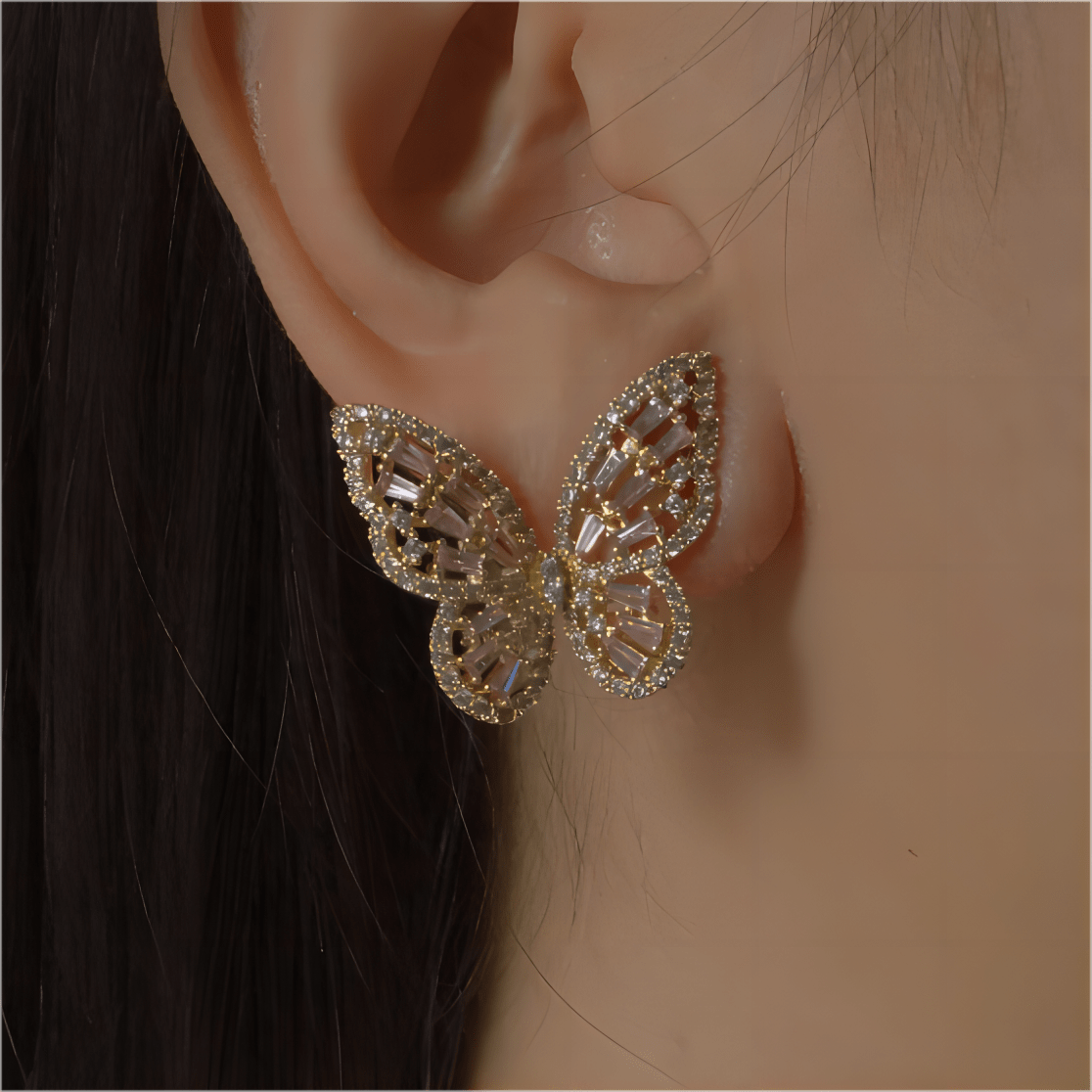 CZ Inlaid Hollowed-out Butterfly S925 Earposts Stud Earrings - ArtGalleryZen