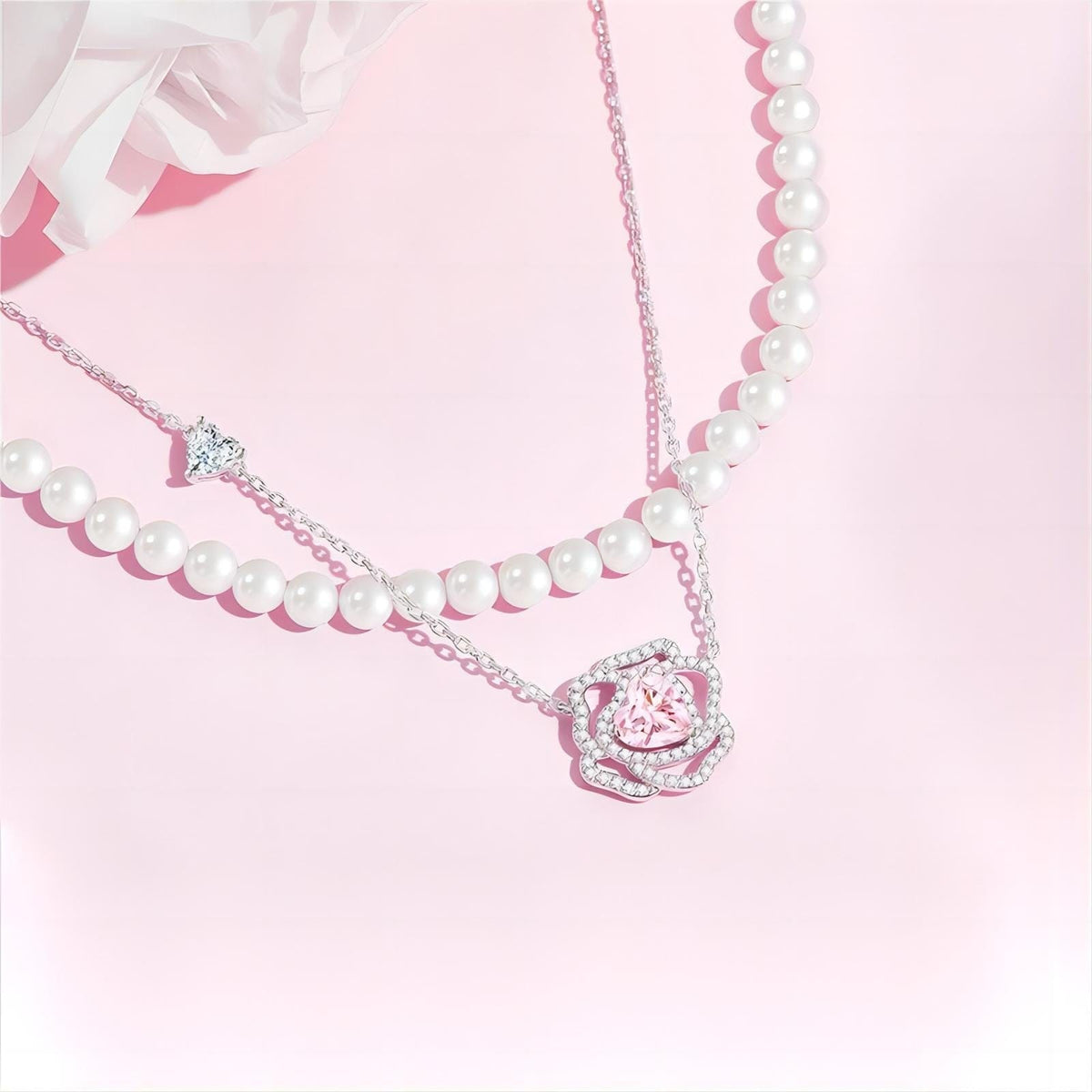 CZ Inlaid Pink Crystal Floral Heart Necklace – ArtGalleryZen