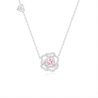Thumbnail for CZ Inlaid Pink Crystal Floral Heart Necklace - ArtGalleryZen