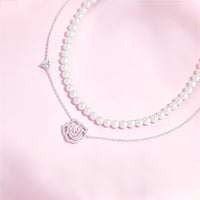 Thumbnail for CZ Inlaid Pink Crystal Floral Heart Necklace - ArtGalleryZen