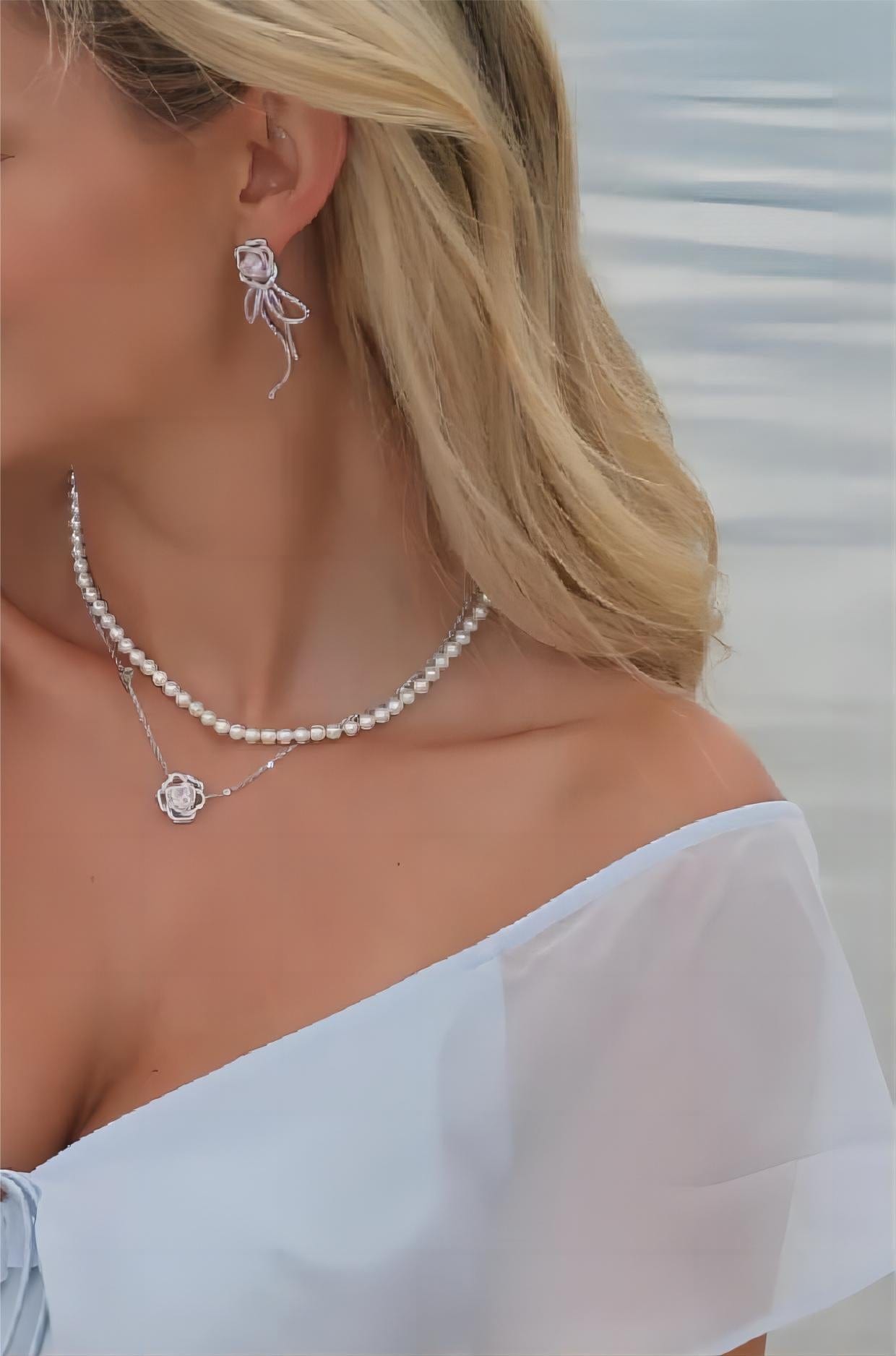 CZ Inlaid Pink Crystal Floral Heart Necklace - ArtGalleryZen