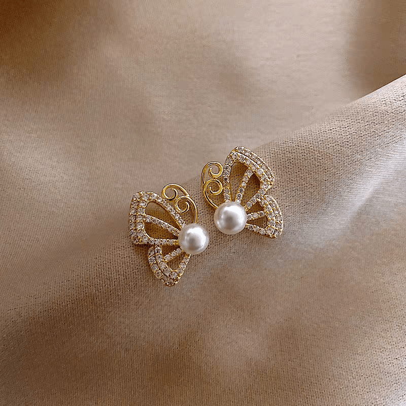 CZ Pearl Inlaid Butterfly Earrings - ArtGalleryZen