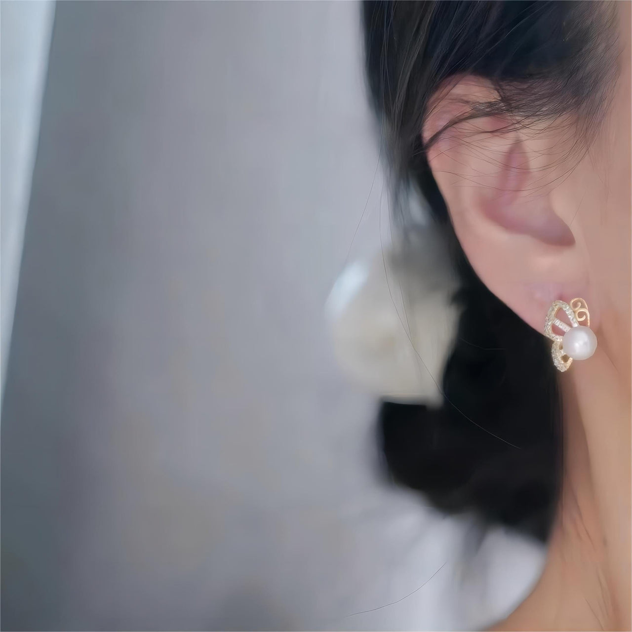 CZ Pearl Inlaid Butterfly Earrings - ArtGalleryZen