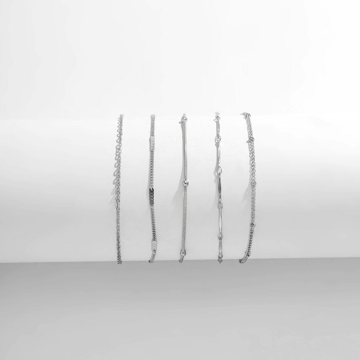 Dainty 5 Pieces Stackable Chain Anklet Set - ArtGalleryZen