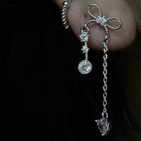 Thumbnail for Dainty Bowknot Crystal Inlaid Heart Tassel Chain Earring - ArtGalleryZen
