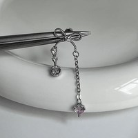 Thumbnail for Dainty Bowknot Crystal Inlaid Heart Tassel Chain Earring - ArtGalleryZen