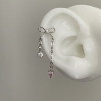 Thumbnail for Dainty Bowknot Crystal Inlaid Heart Tassel Chain Earring - ArtGalleryZen