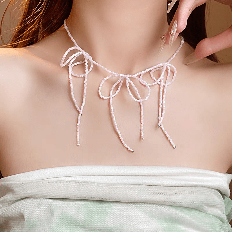 Dainty Colorful Seed Beaded Ribbon Choker Necklace - ArtGalleryZen