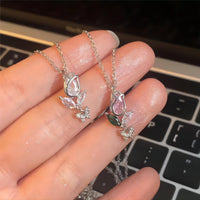 Thumbnail for Dainty Crystal Butterfly Tulip Necklace - ArtGalleryZen