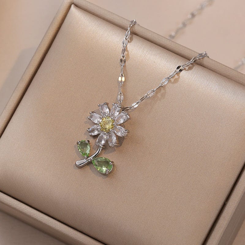 Dainty Crystal Daisy Flower Necklace Earrings Set - ArtGalleryZen