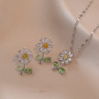 Thumbnail for Dainty Crystal Daisy Flower Necklace Earrings Set - ArtGalleryZen