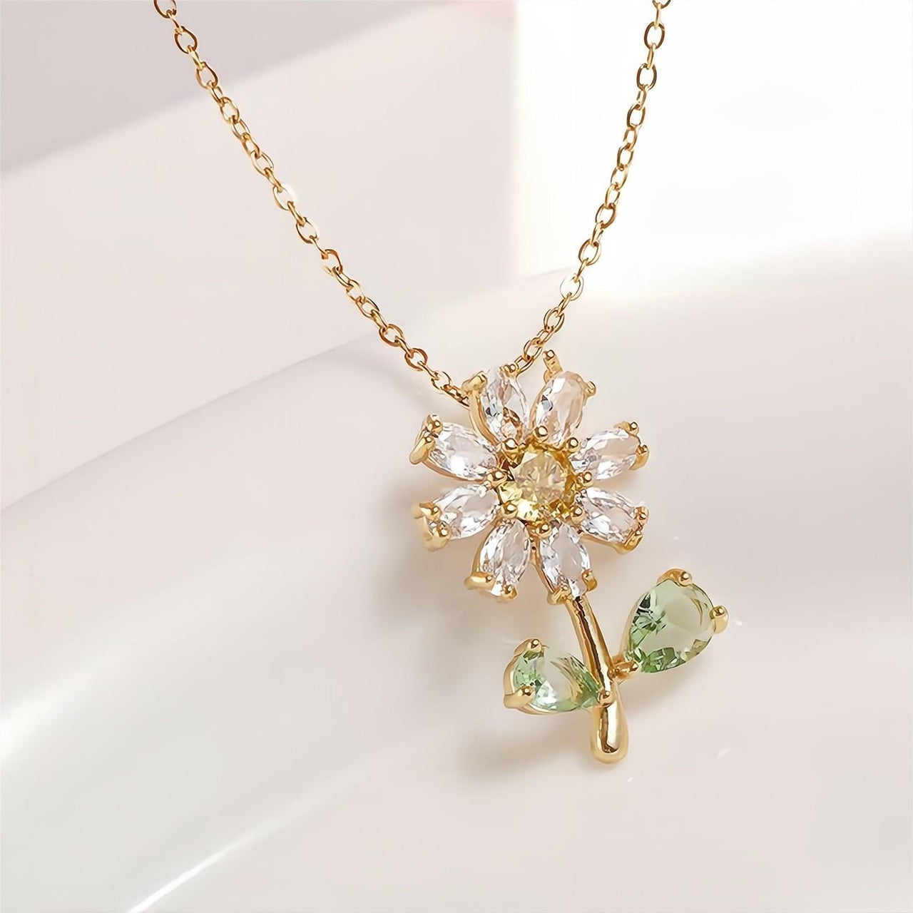 Dainty Crystal Daisy Flower Necklace Earrings Set - ArtGalleryZen