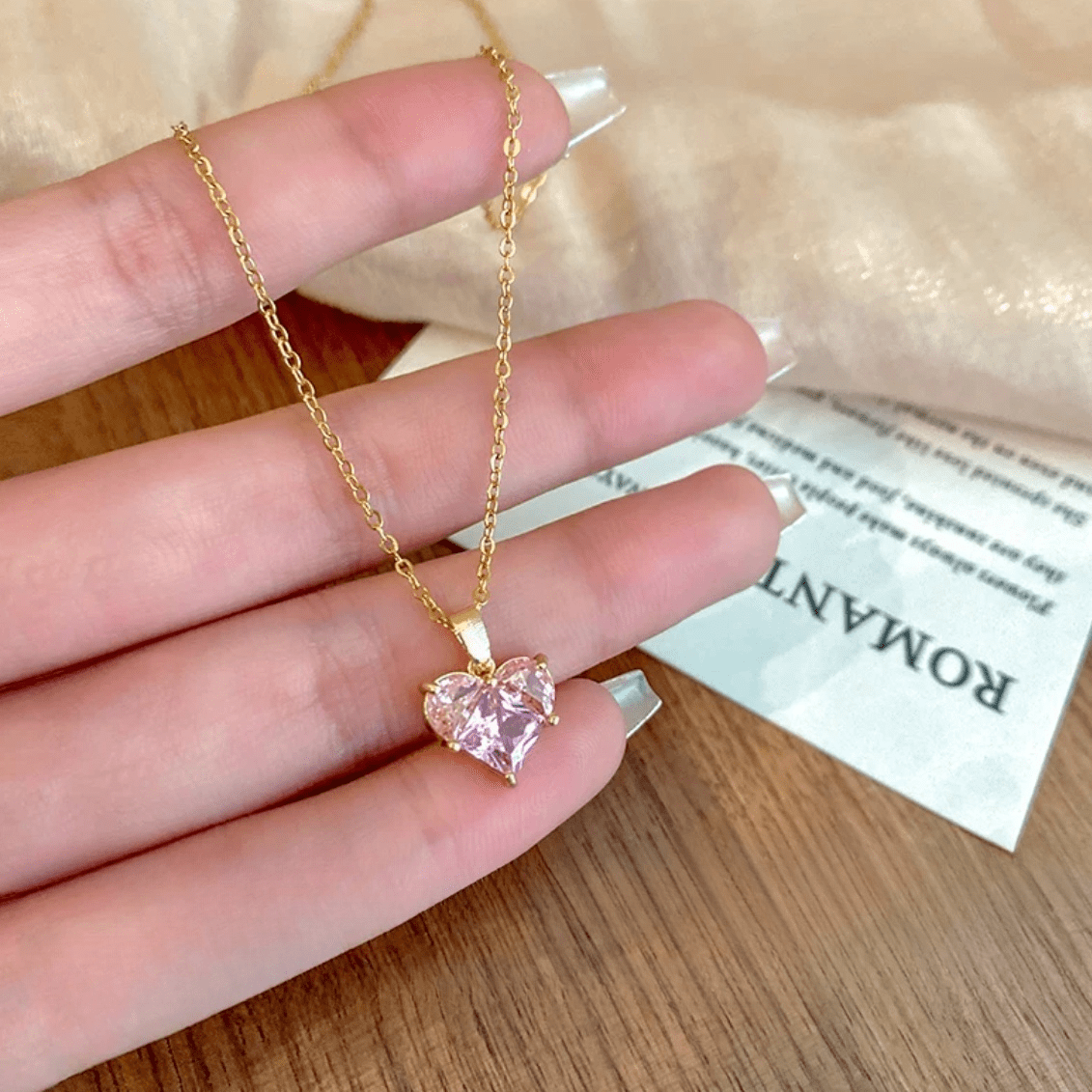 Dainty Crystal Heart Pendant Necklace - ArtGalleryZen