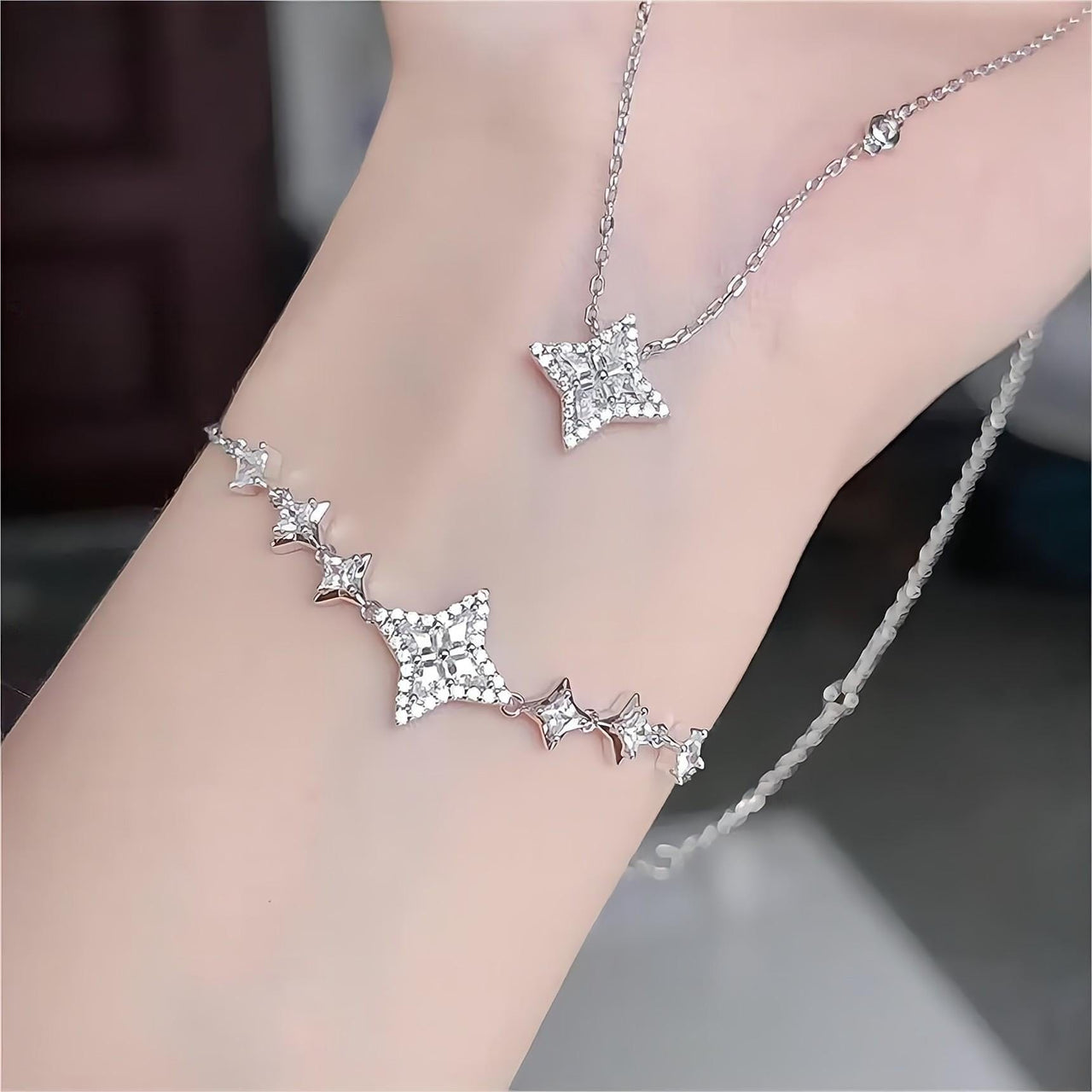 Dainty Crystal Sparkle Necklace Bracelet Set - ArtGalleryZen