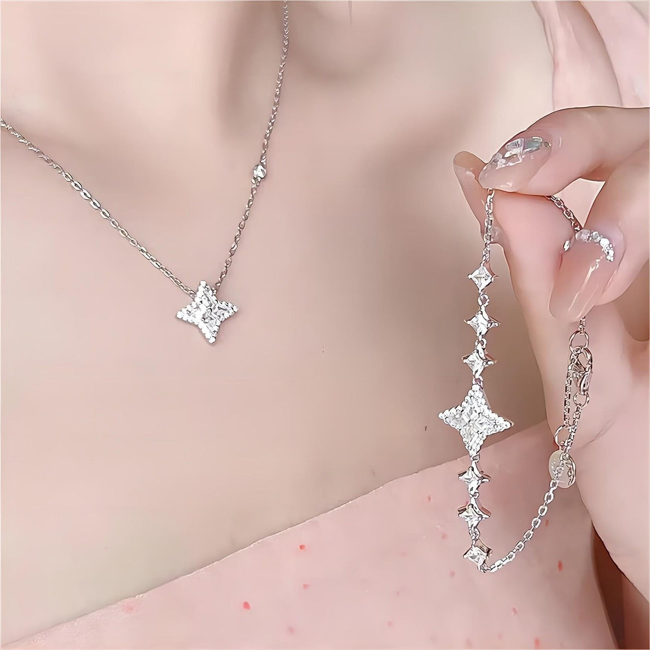 Dainty Crystal Sparkle Necklace Bracelet Set – ArtGalleryZen
