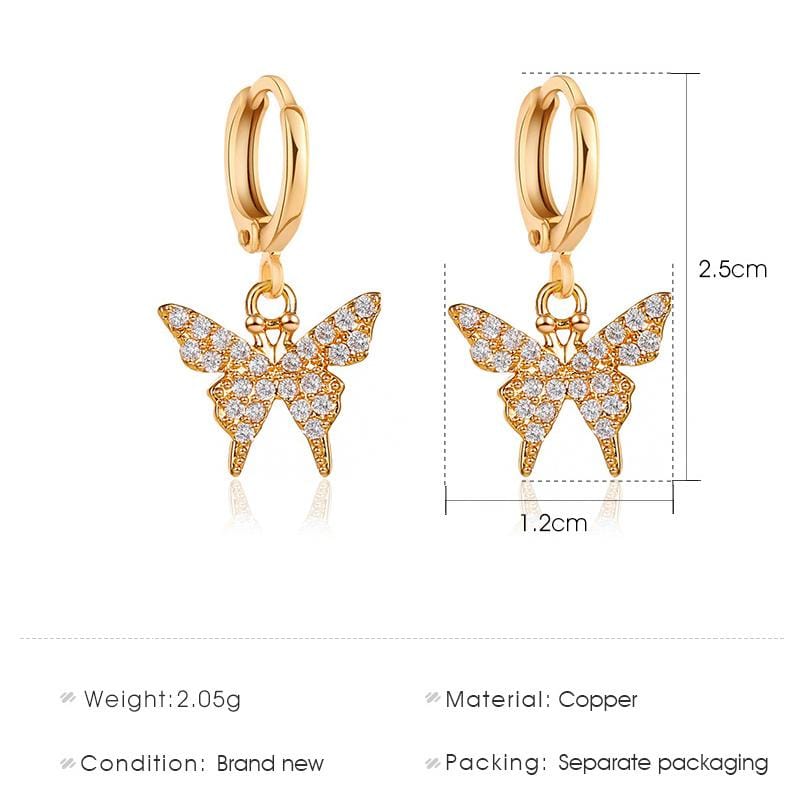 Dainty CZ Inlaid Butterfly Huggie Hoop Earrings - ArtGalleryZen
