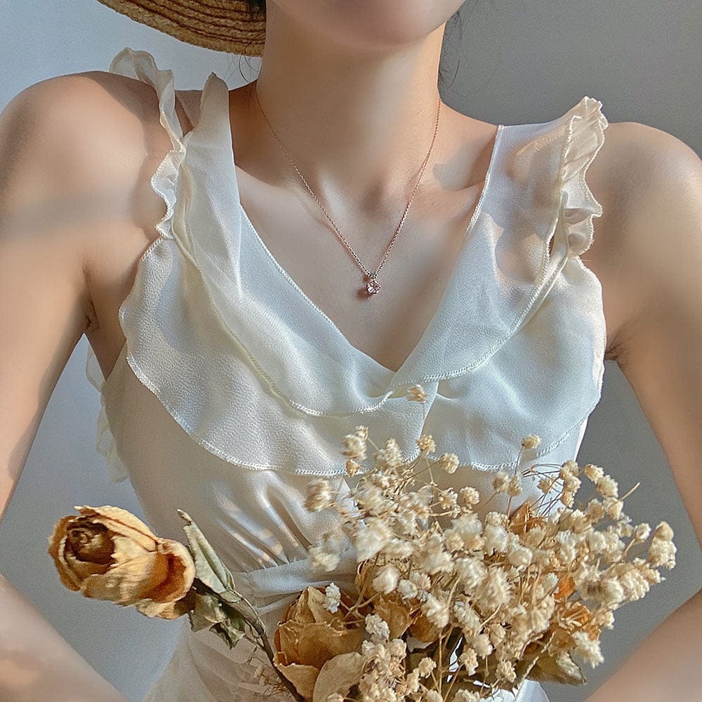 Dainty CZ Inlaid Crystal Cherry Blossom Necklace - ArtGalleryZen