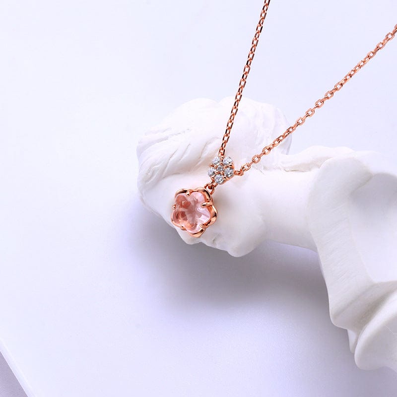 Dainty CZ Inlaid Crystal Cherry Blossom Necklace - ArtGalleryZen