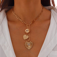 Thumbnail for Dainty CZ Inlaid Heart Sun Pendant Paperclip Chain Y Necklace - ArtGalleryZen