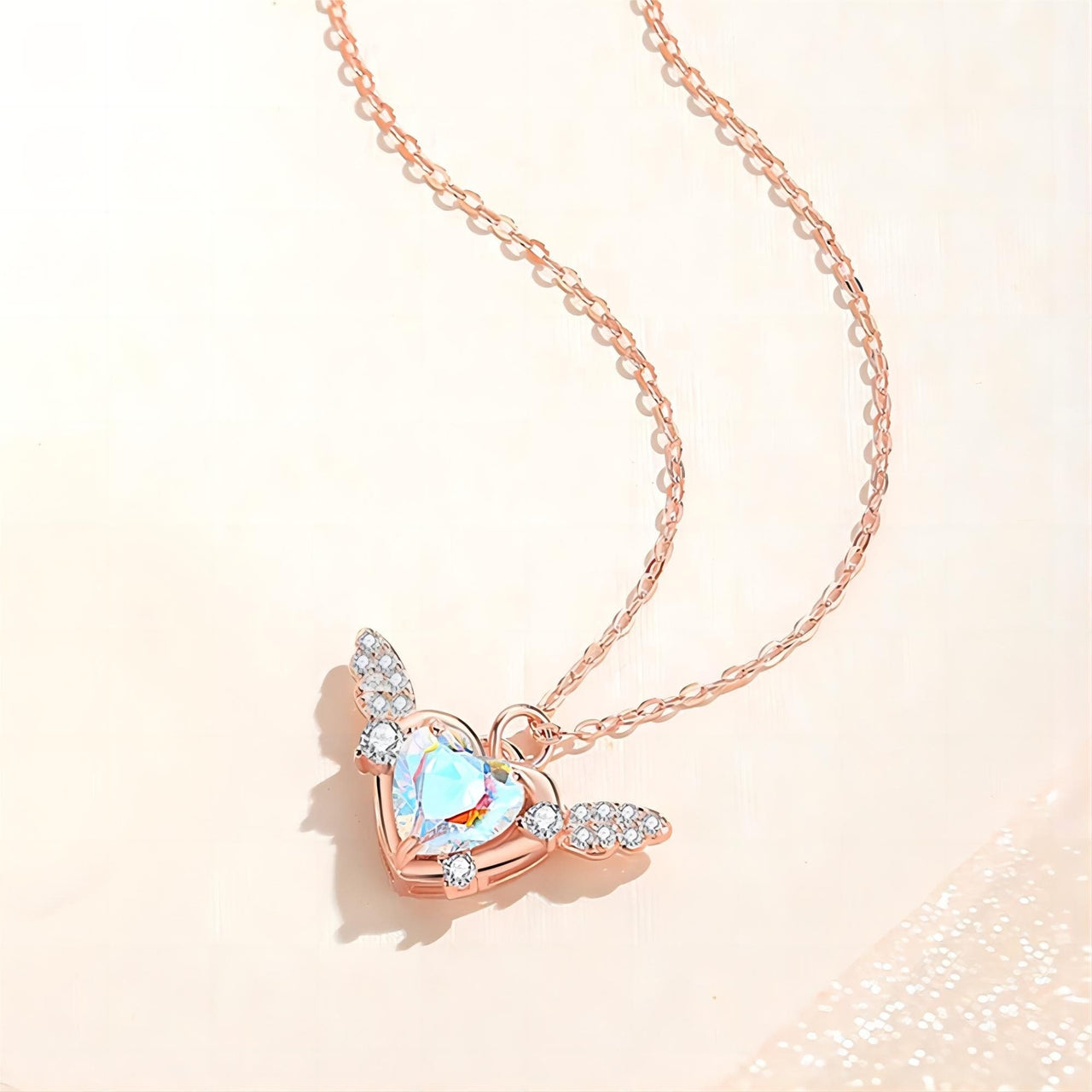 Dainty CZ Inlaid Heart Wings Necklace - ArtGalleryZen