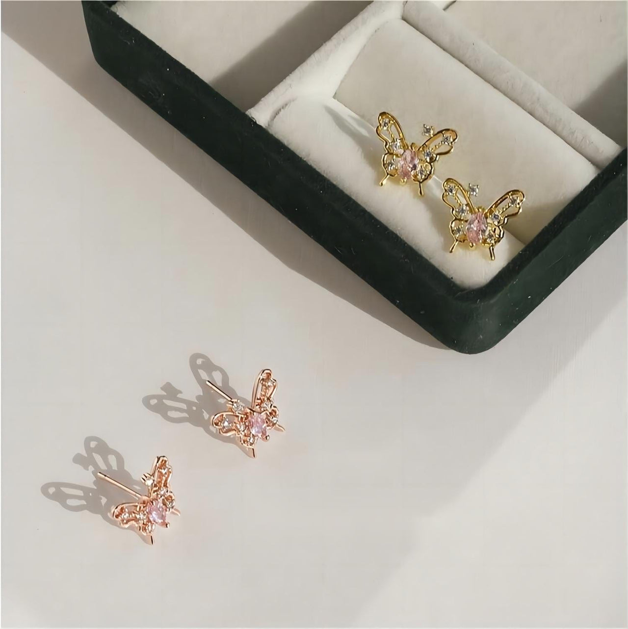 Dainty CZ Inlaid Hollowed-out Butterfly Earrings - ArtGalleryZen
