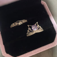 Thumbnail for Dainty CZ Inlaid Kuromi Baku Pattern Matching Open Ring - ArtGalleryZen