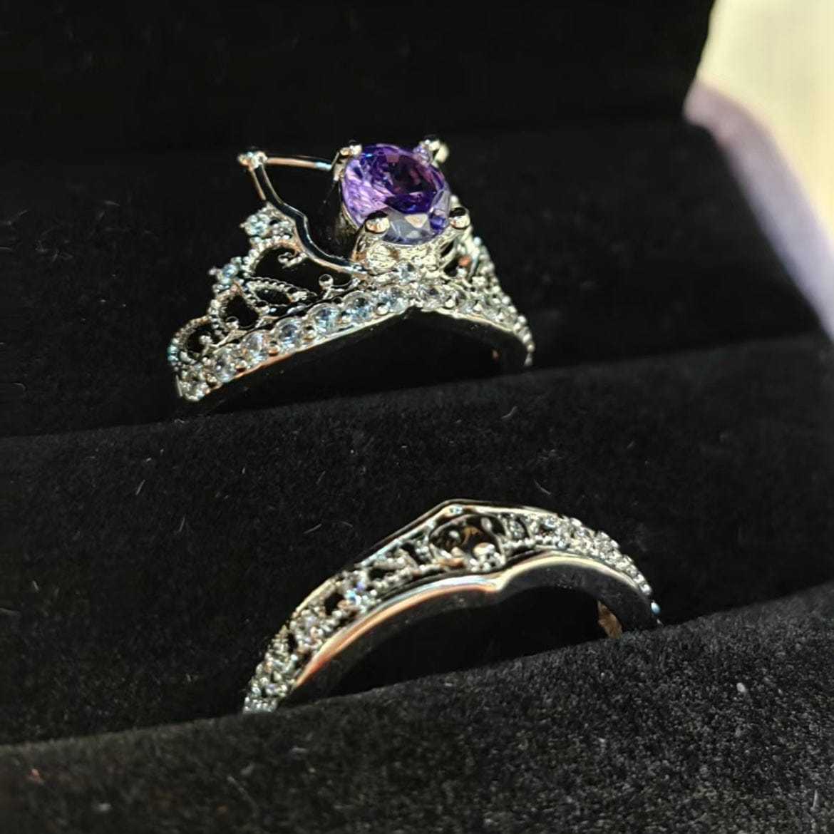 Dainty CZ Inlaid Kuromi Baku Pattern Matching Open Ring - ArtGalleryZen