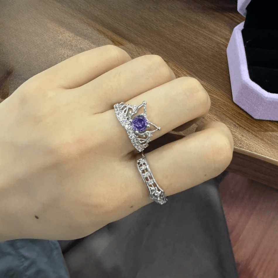 Dainty CZ Inlaid Kuromi Baku Pattern Matching Open Ring - ArtGalleryZen