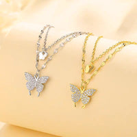 Thumbnail for Dainty CZ Inlaid Layering Butterfly Necklace - ArtGalleryZen