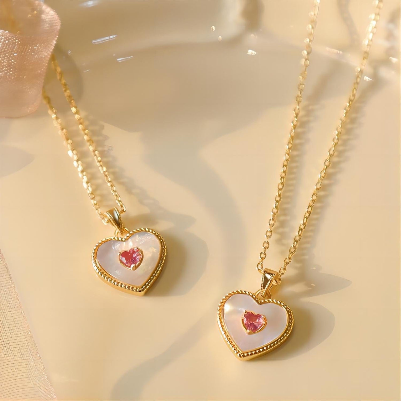 Dainty CZ Inlaid Natural Shell Heart Pendant Necklace - ArtGalleryZen