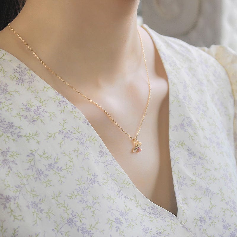 Dainty CZ Inlaid Pink Crystal Hollowed-out Butterfly Necklace - ArtGalleryZen