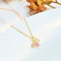 Thumbnail for Dainty CZ Inlaid Pink Crystal Hollowed-out Butterfly Necklace - ArtGalleryZen