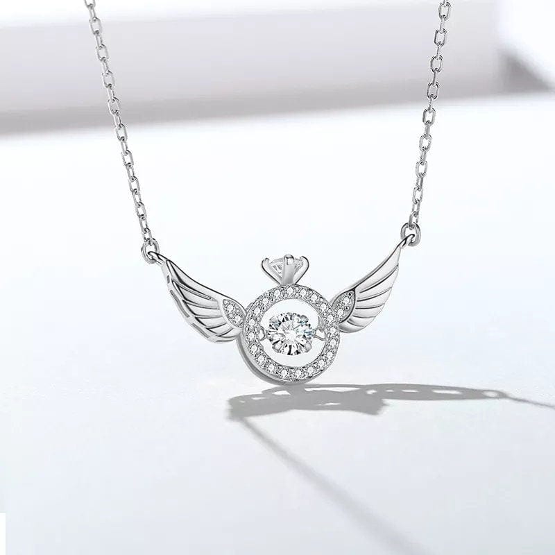 Dainty CZ Inlaid Rolling Crystal Angel Wings Necklace - ArtGalleryZen