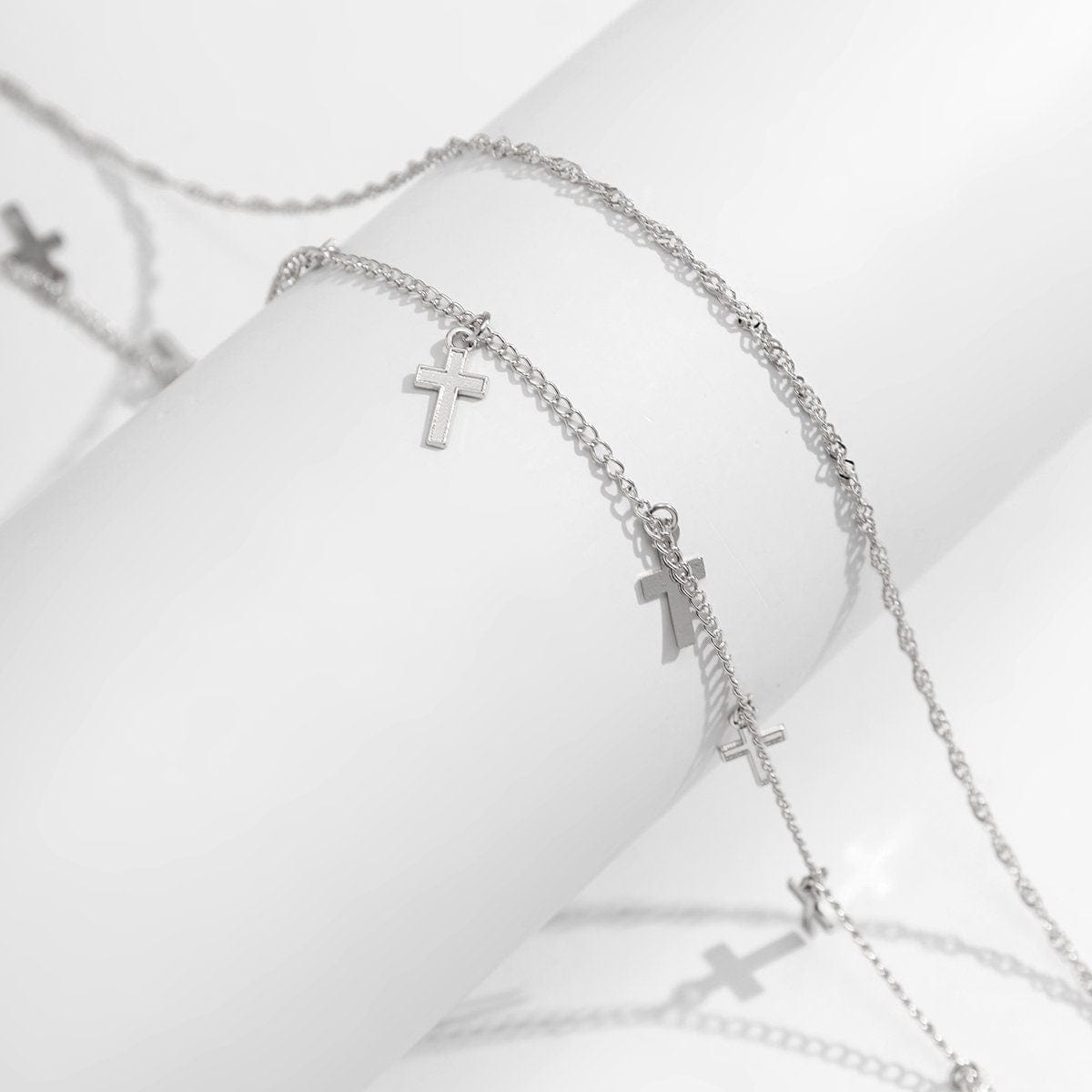 Dainty Layered Cross Tassel Waist Chain Set - ArtGalleryZen