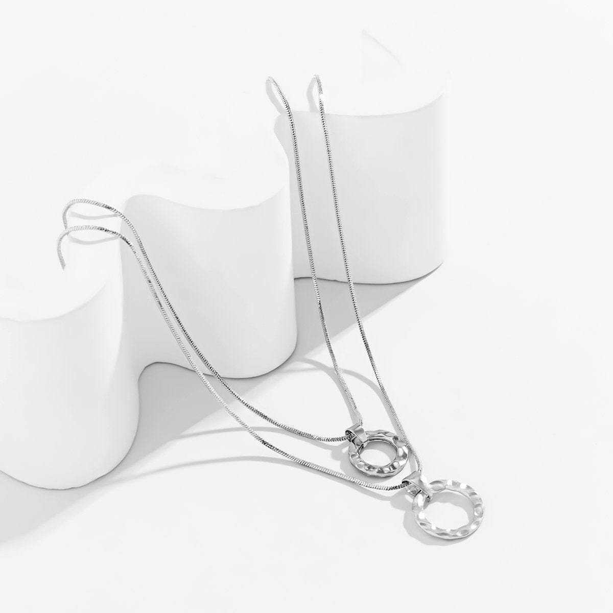 Dainty Layered Metallic Halo Pendant Chain Necklace Set - ArtGalleryZen