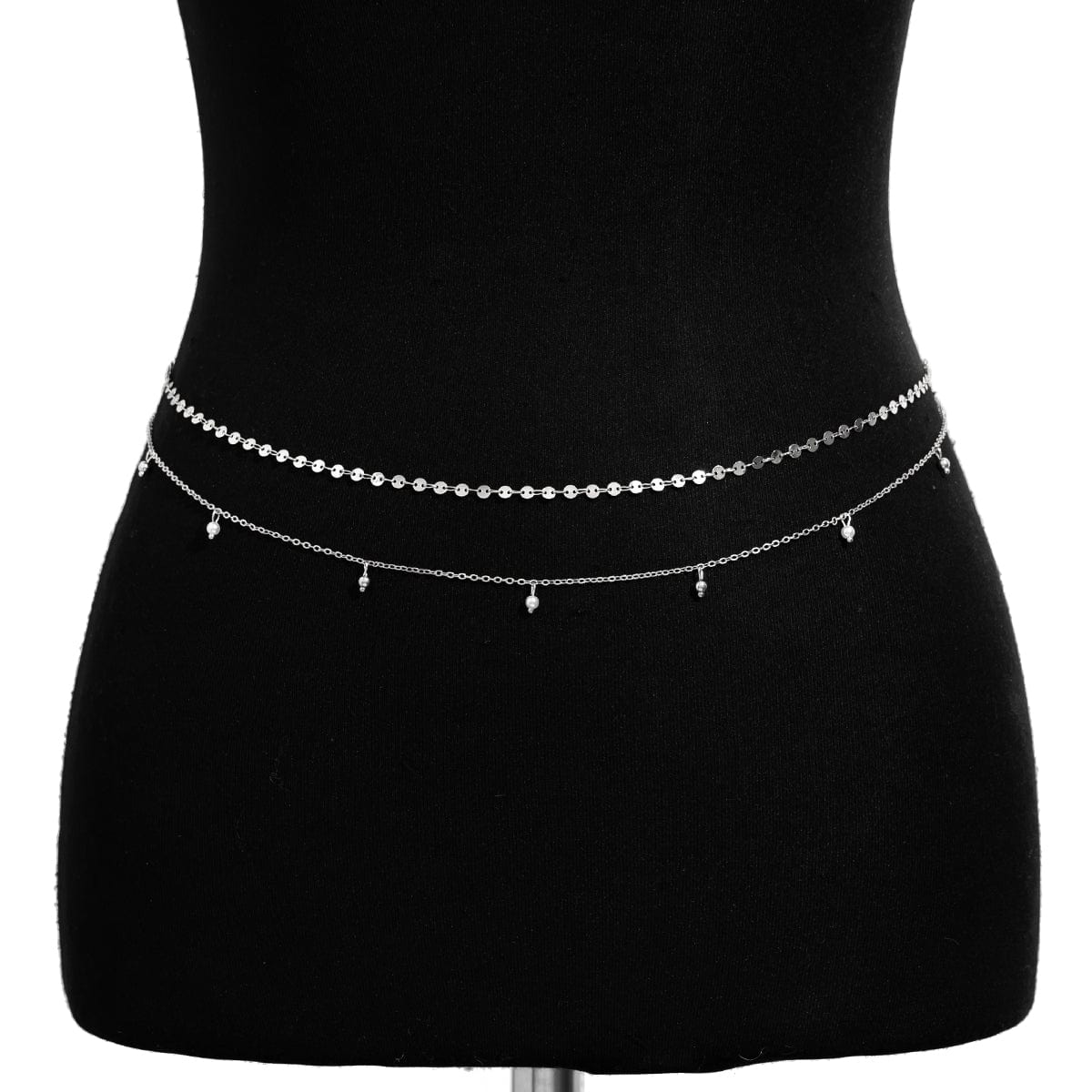 Dainty Layered Pearl Ball Tassel Curb Belly Chain Set - ArtGalleryZen