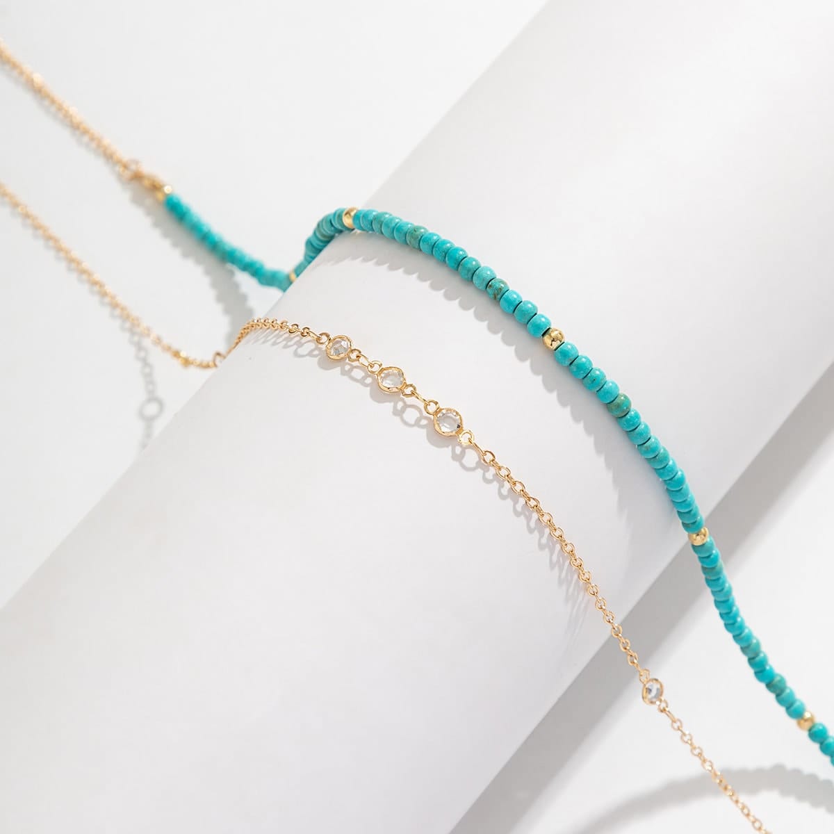Dainty Layered Rhinestone Turquoise Seed Bead Belly Chain Set - ArtGalleryZen