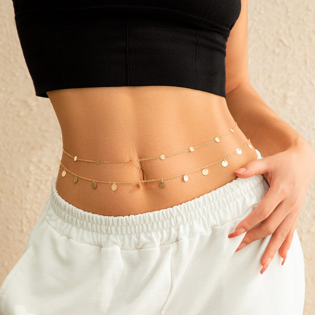 Dainty Layered Sequin Tassel Saturn Belly Chain Set - ArtGalleryZen